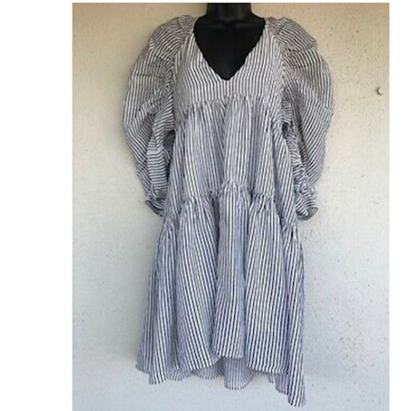 Frame Shirred Empire waist babydoll cotton/cupro tiered Parachute Dress Sz XS - Picture 4 of 9